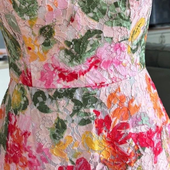 DB Studio Pink Floral Lace Strapless Mini Dress Fairycore Cottagecore Size 2 NWT - Picture 3 of 5